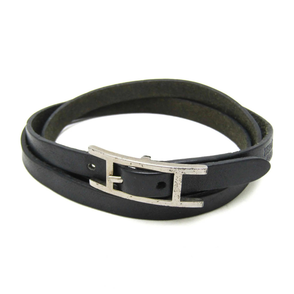 HERMES Silver Leather Bracelet